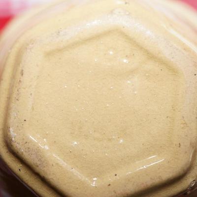 ANTIQUE YELLOW WARE NESTING STONEWARE BOWL SET W/BROWN BANDED. 14" TO 5"