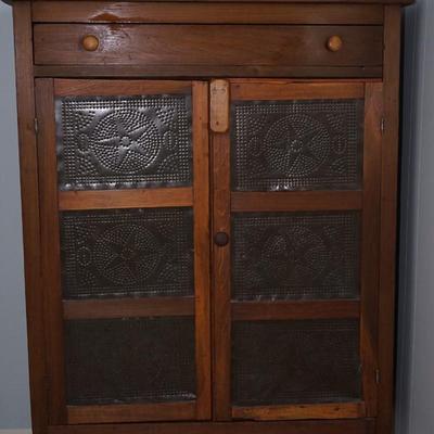 19TH CENTURY PIE CABINET W/ PUNCHED TIN OF STARS ALL ORIGINAL