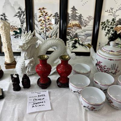 White Dragon and Cinnabar red vases, Tea Pot