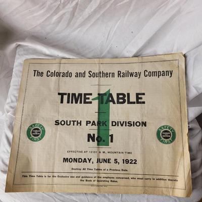 Timetable Colorado and Southern Railway company 1922