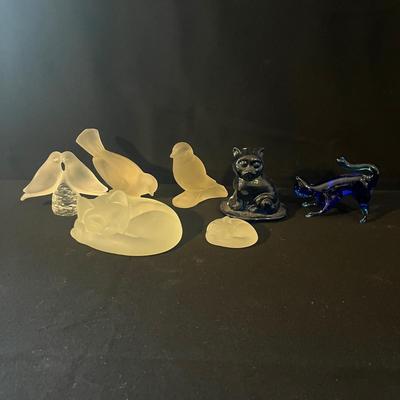 Frosted & Colored Glass Cat Figurines (LR-MG)