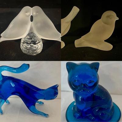 Frosted & Colored Glass Cat Figurines (LR-MG)