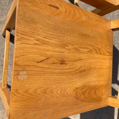 2 wood counter high stools with back