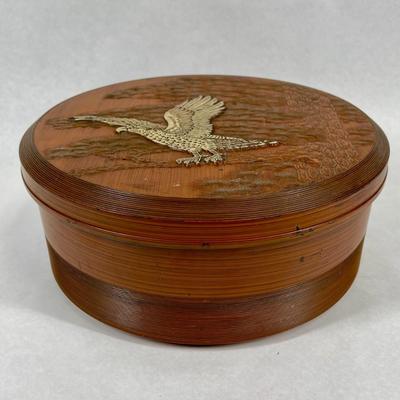 Large Round Box with Eagle on top Lacquer Ware