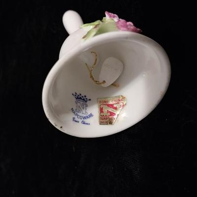 PRETTY FLOWERS & LOVE BIRD FIGURINES AND CHINA BELL BY NAPCOWARE