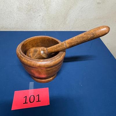 Antique wood mortar and pestle