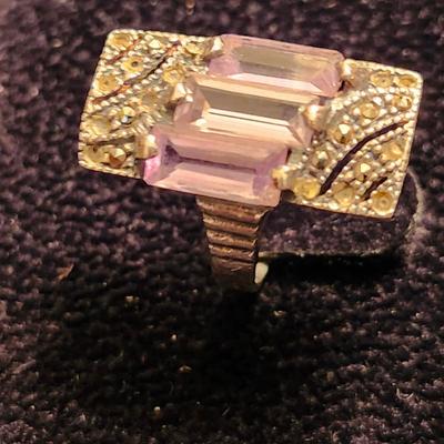 Amethyst ring with 3 emerald cut stones