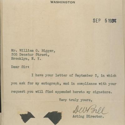 Daniel W. Bell signed letter