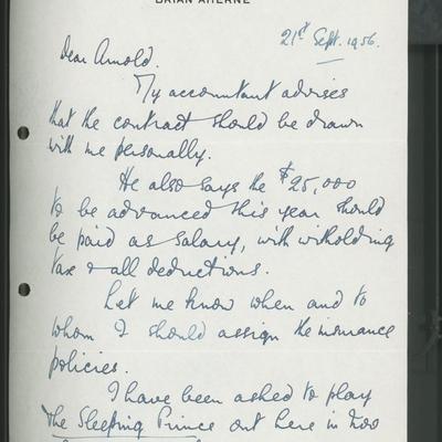 Brian Aherne handwritten and signed letter