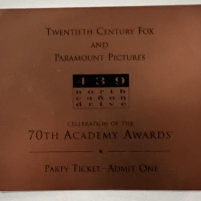 Original Admission Ticket to 70th Annual Academy Awards Party at 439 North Canon Drive