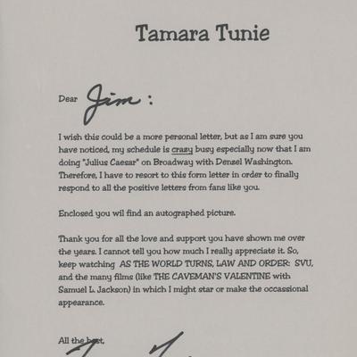 Tamara Tunie signed letter