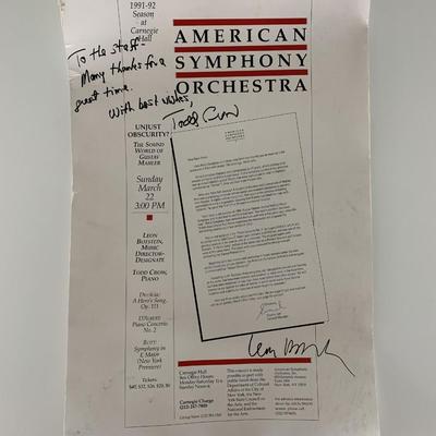 American Symphony Orchestra promo poster signed by Todd Crow and Leon Botstein