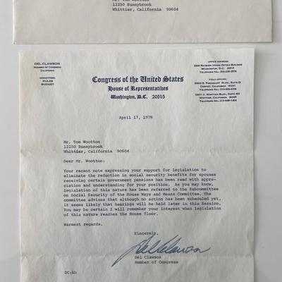 Congressman Del Clawson signed policy letter 
