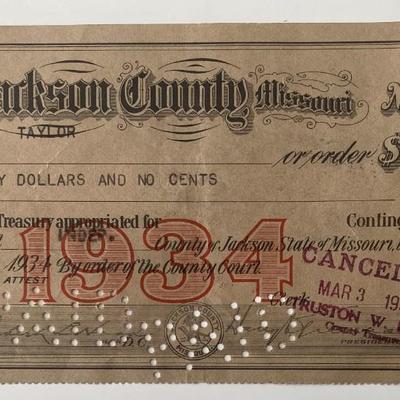 1934 Harry S. Truman signed check 