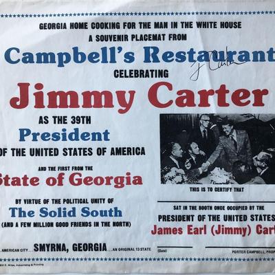 Jimmy Carter signed souvenir placemat. GFA Authenticated