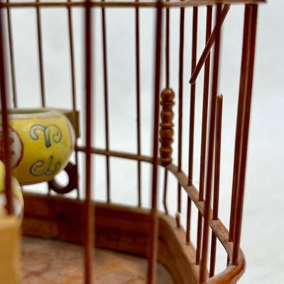 Vintage Bird Cage with 2 ceramic bowl feeders