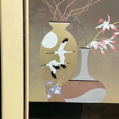 Framed Art - Cranes, Vases and Orchids