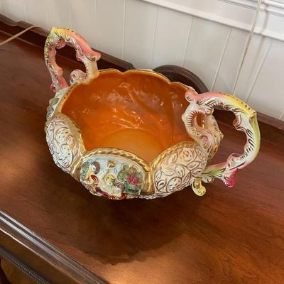 Antique Capodimonte Handled Bowl