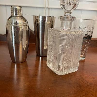 Stainless Steel and Etched Crystal Cocktail Set