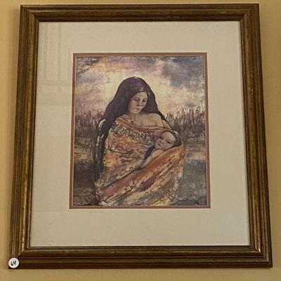 Framed Painting of Mother and Child, Signed (?)