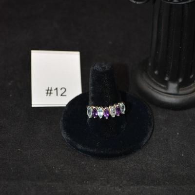 925 Sterling Ring with Spinel + Amethyst Stones Size 10 3.7g