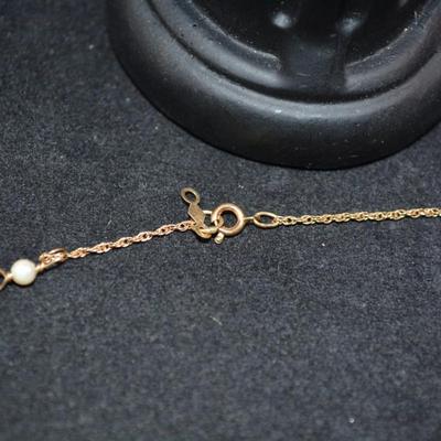14K Gold Heart Anklet with Pearls 9