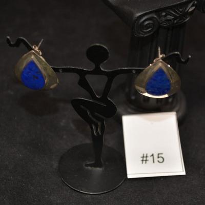 925 Sterling Teardrop Earrings with Lapis Lazuli 7.6g