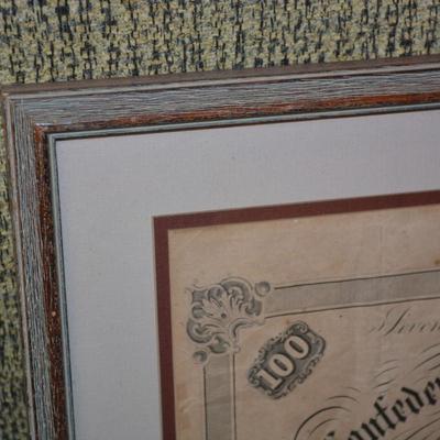 Framed & Matted Antique The Confederate States of America Loan Certificate 1863