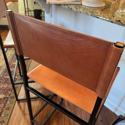 K028 Pair of Leather and Metal POTTERY BARN Stools