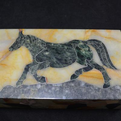 Vintage Hand Crafted Afghan Jewelry Box with Horse Motif 7