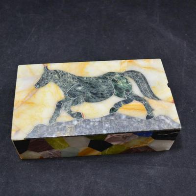 Vintage Hand Crafted Afghan Jewelry Box with Horse Motif 7
