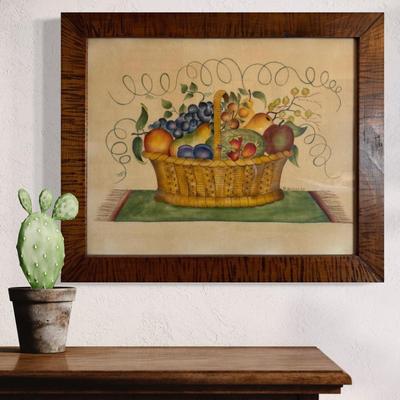 LR043 Primitive Fruit Basket Original Painting on Linen by D. Sheppard