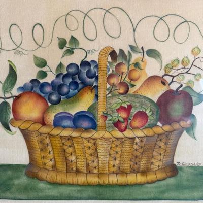 LR043 Primitive Fruit Basket Original Painting on Linen by D. Sheppard