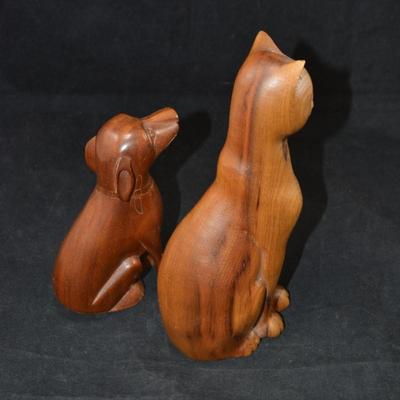 Vintage Carved Wooden Cat & Dog 9