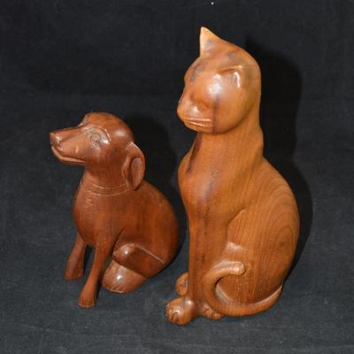 Vintage Carved Wooden Cat & Dog 9