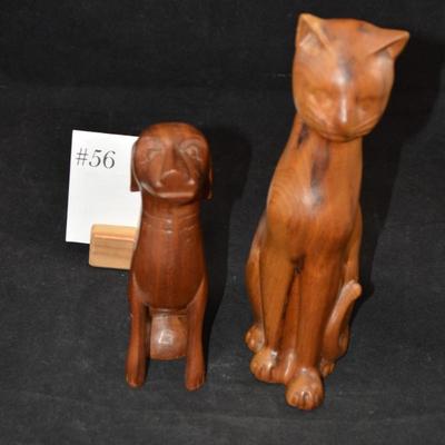 Vintage Carved Wooden Cat & Dog 9"/6.5"