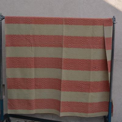 Stunning Woven Pink and Beige Vintage Wool Coverlet 86