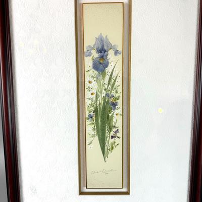 FY053 Original Iris Watercolor Framed with Damask Matting Signed in Lower Bottom