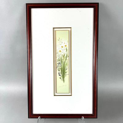 FY054 Original Daffodil Watercolor Framed with Damask Matting Signed in Lower Bottom