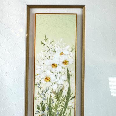 FY054 Original Daffodil Watercolor Framed with Damask Matting Signed in Lower Bottom