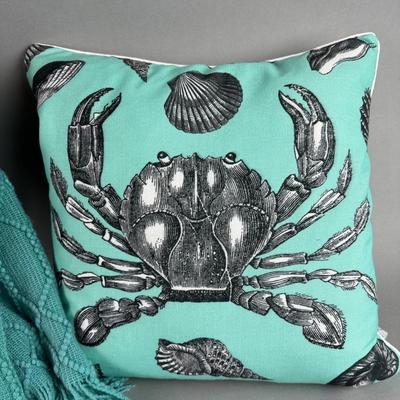 FR077 Aqua Blue Crab Pillow with Throw