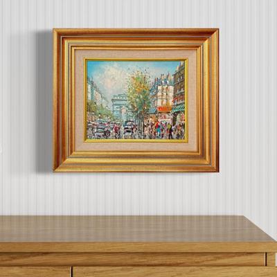 FR082 Original Oil on Canva of Paris Street Scene in Gold Frame