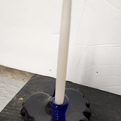Cobalt boot, candle holder and blue clown