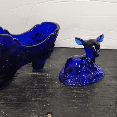 3 cobalt pieces; bear, shoe and deer