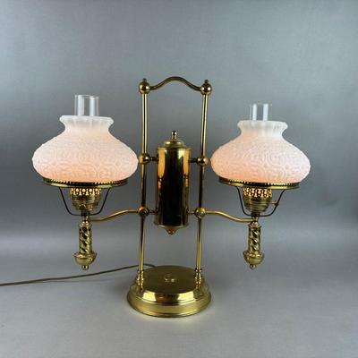 LR103 Vintage Brass Double Student Lamp with Milk Glass Shades