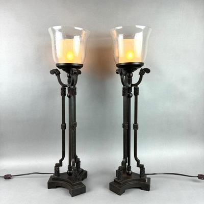 LR105 Pair of Quality Home Decor Metal Bronze Finish Torchiere Lamps