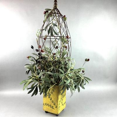 LR114 Large Faux Olive Topiary Tree in Metal Container