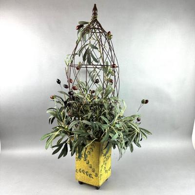 LR114 Large Faux Olive Topiary Tree in Metal Container