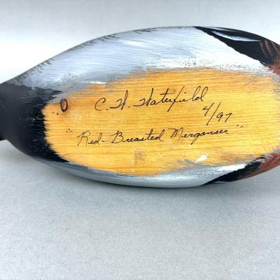 LR117 Handcarved Red Breasted Merganser Decoy by C.W. Waterfield