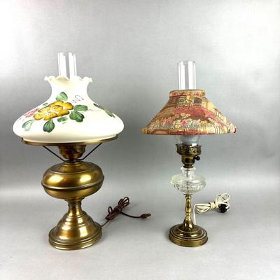 LR145 Pair of Vintage Brass Electrified Oil Lamps